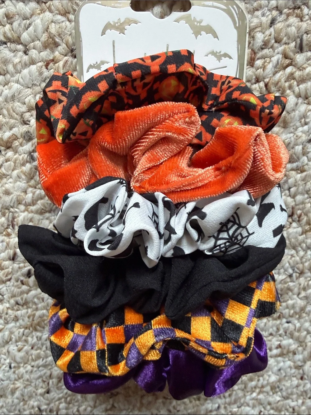 Nicole Miller Halloween Kids Scrunchie Set - Orange, Black, White, Purple